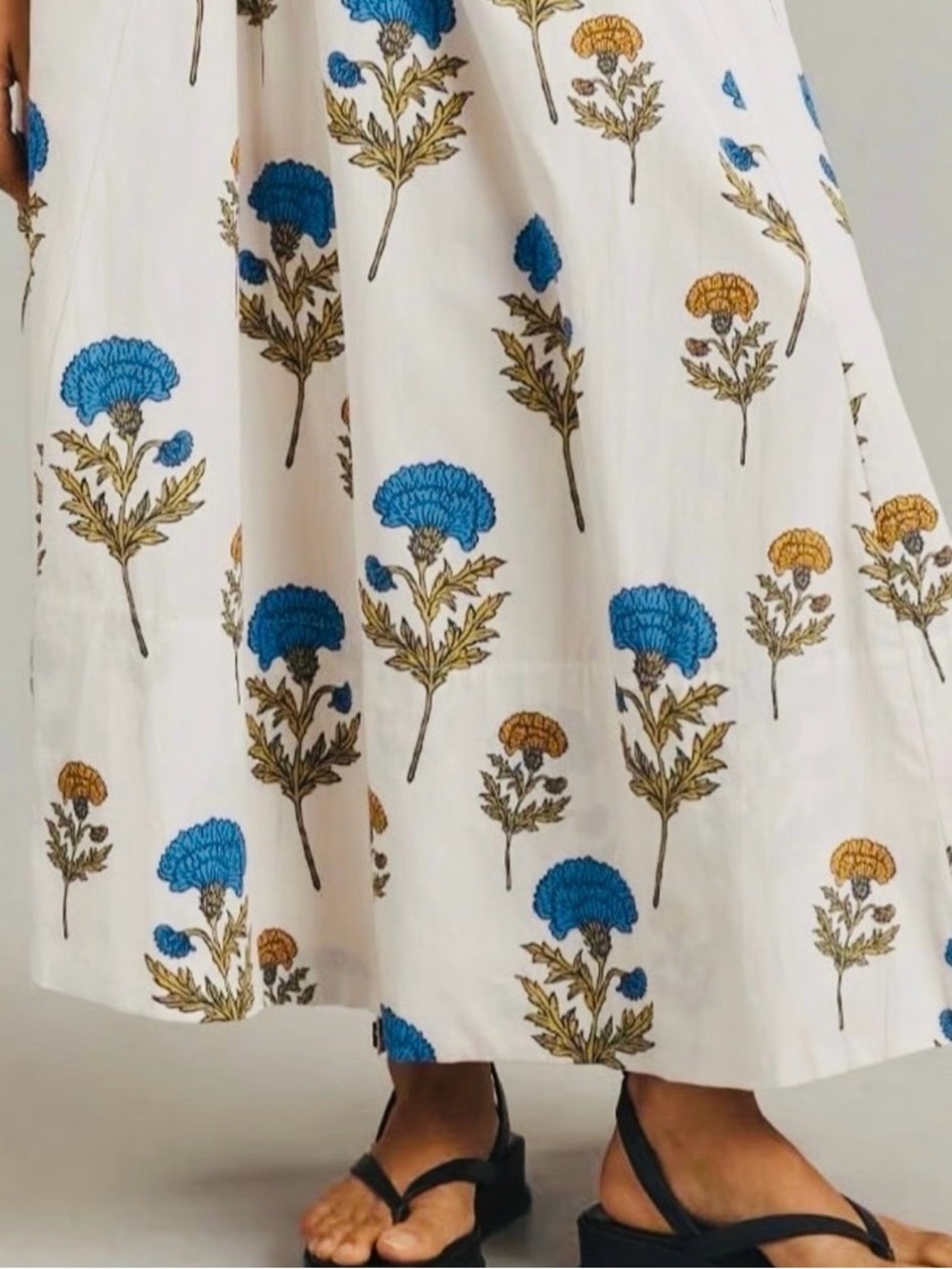 NWT Anthropologie Maeve Jacie White Maxi Skirt with Blue & Mustard Floral Print - Picture 4 of 12